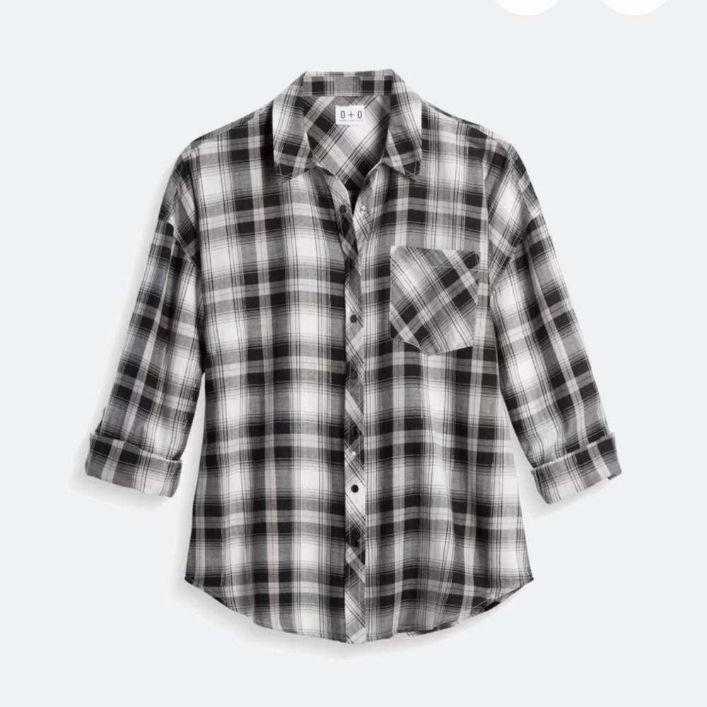 Shirt Top Olive & Oak Women's Button Down Plaid long sleeved Shirt Size XL